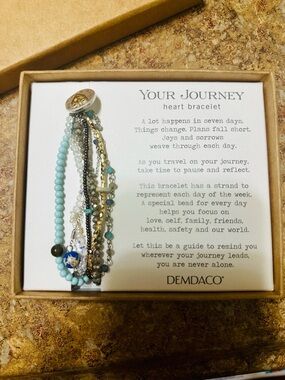 DEMDACO Multi-Strand Your Journey Heart Bracelet in Turquoise , Gold and Black